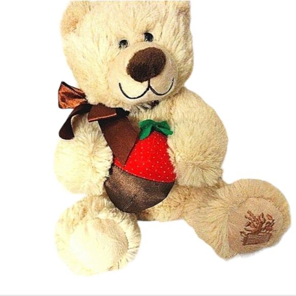 Teddy BEAR Berry Loved 11" Beige Realistic Plush Stuffed Animal Toy Strawberry - Picture 15 of 15